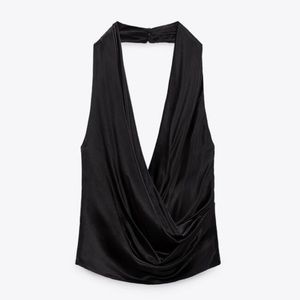 Zara satin draped neckline top NWOT